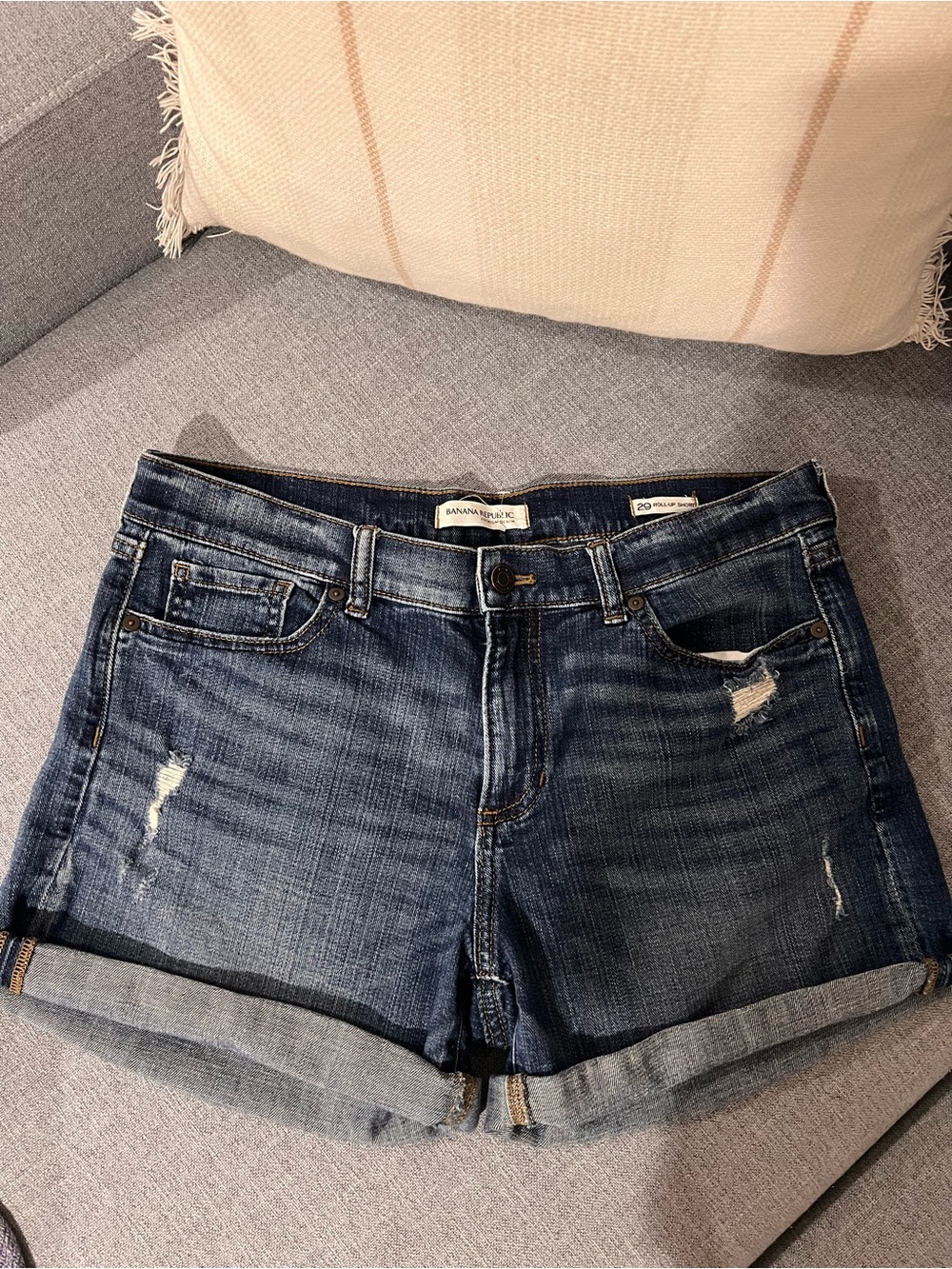 Banana Republic Women's Dark Wash Distressed Denim Roll-Cuff Shorts